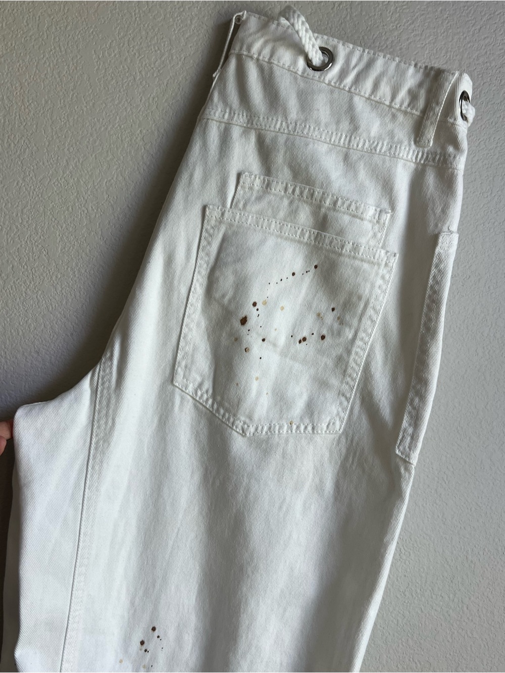 White Painter-Style Barrel Pants with Grommet Waist Sz 10 Free People Style - Picture 3 of 6